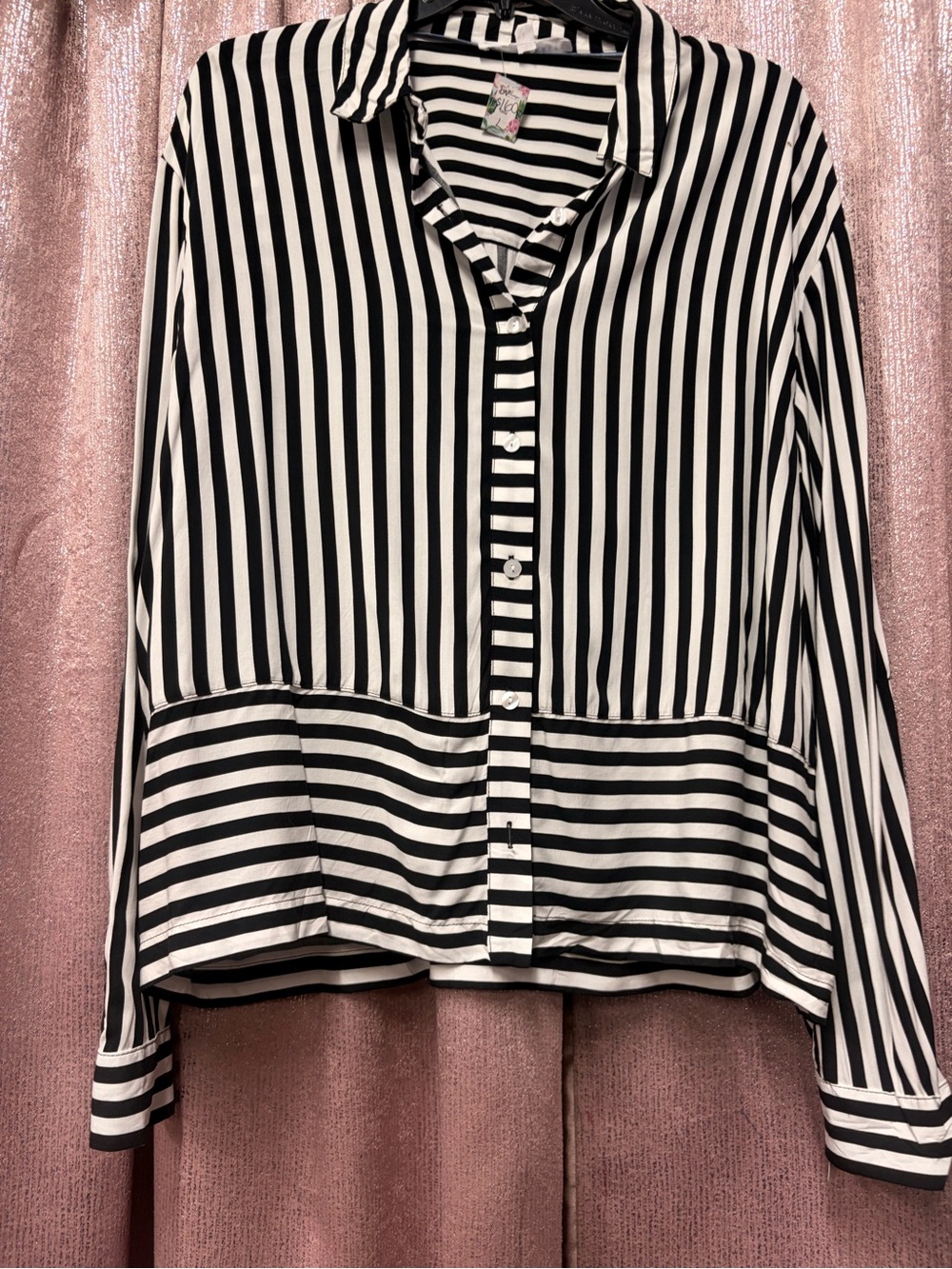 Mavi Black and White Vertical Stripe Button-Down Shirt